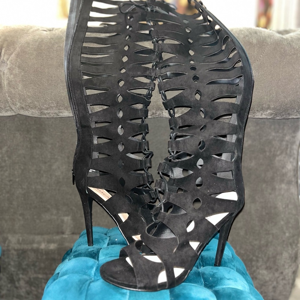 Black Strappy High Heel Gladiator Sandals